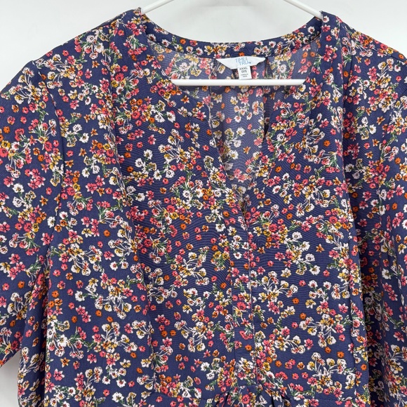 Time Tru Dress Women XXXL Blue Floral Short Sleeve Tiered Blossom Cottage Boho - Picture 3 of 12